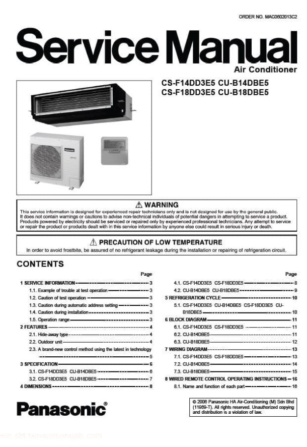CS-F14DD3E5, CS-F18DD3E5, CU-B14DBE5, CU-B18DBE5